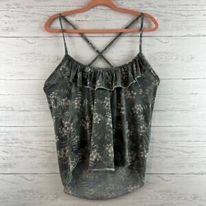 Chaser NWT Cross Back Floral Ruffle Tank Top Size M